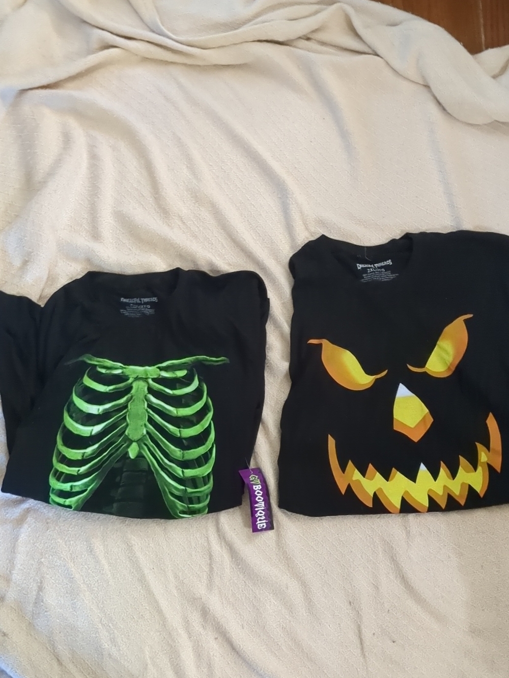 Men 2XL Black Glow Skeleton and Jack-O'-Lantern T-shirts - 2-Pack